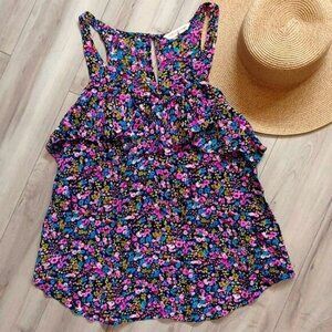 Rebecca Taylor Sleeveless Ruffled Silk Floral Top 6